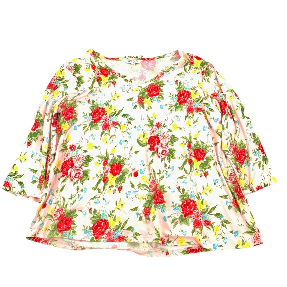 The Pioneer Woman Floral Print V-Neck 3/4 Sleeve Top Size XXL Womens Pink Plus